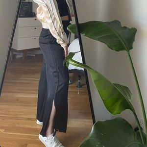 Aritzia Wilfred Black Satin Pants w/ Side Slit & Draw String